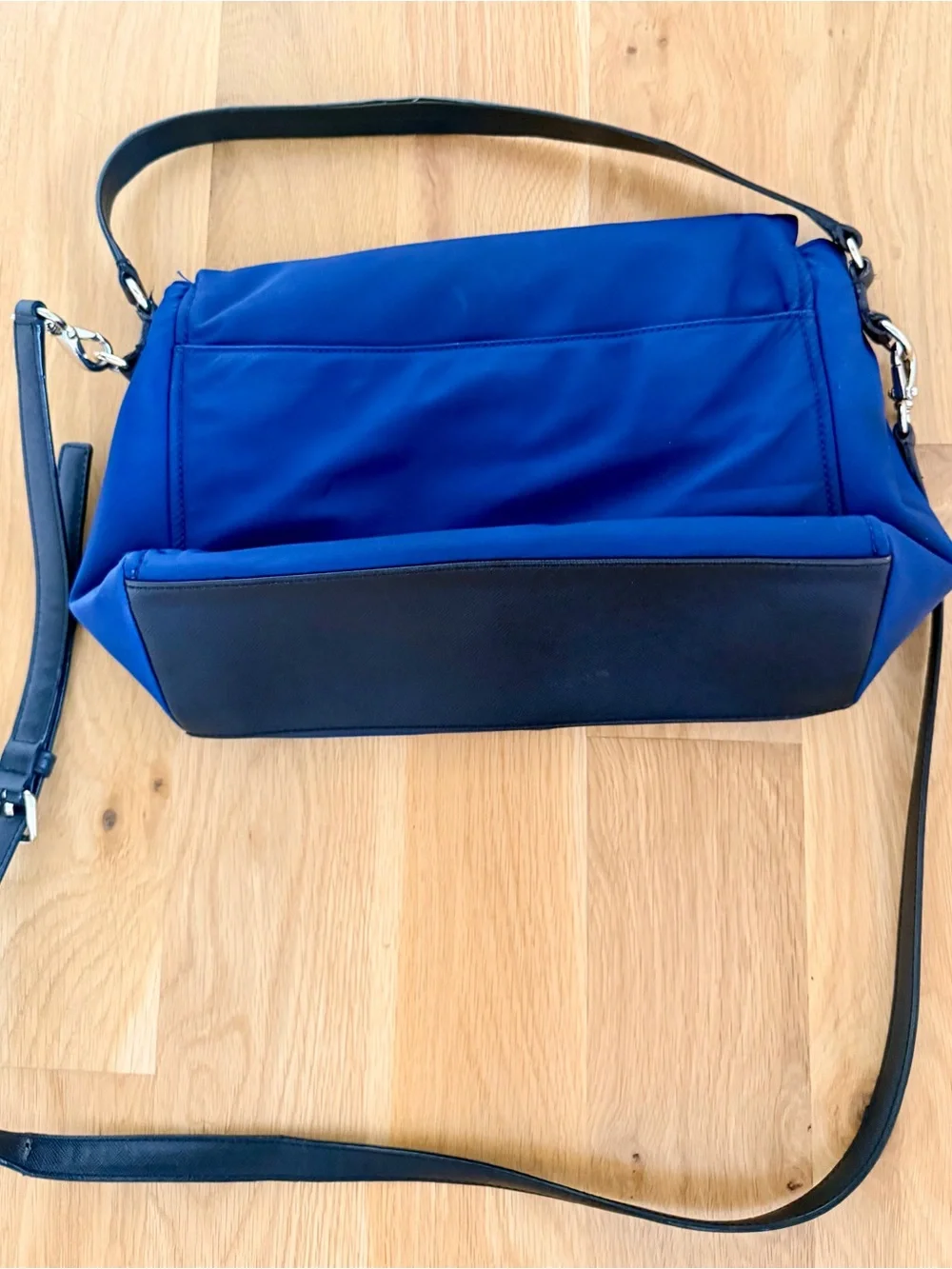 kate spade cobalt blue nylon crossbody with black strap